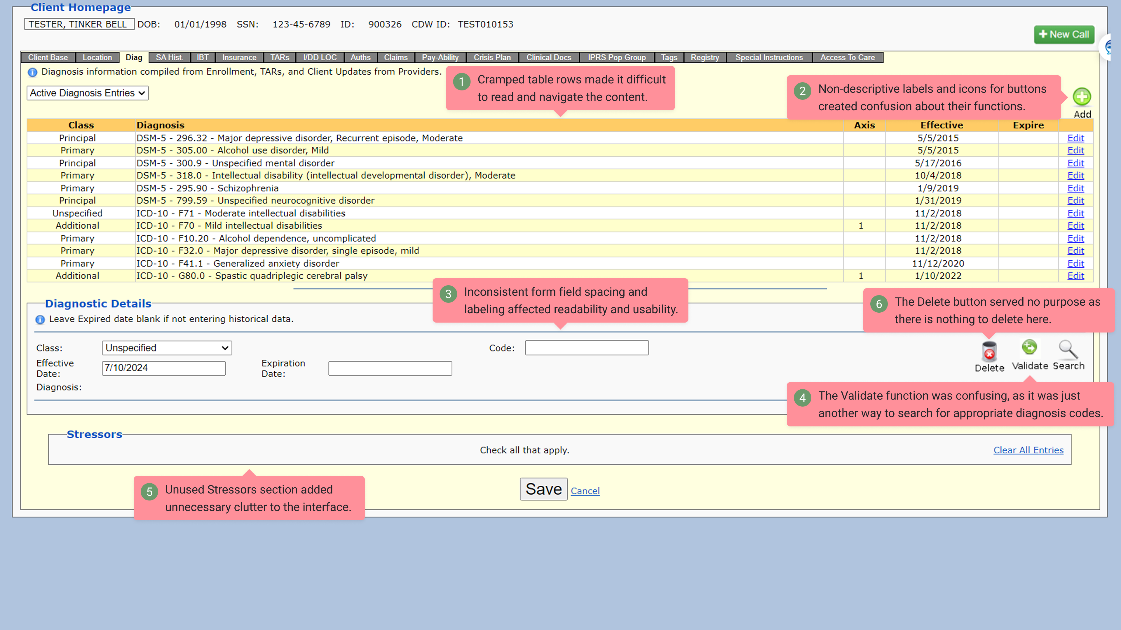 Original Diagnosis page