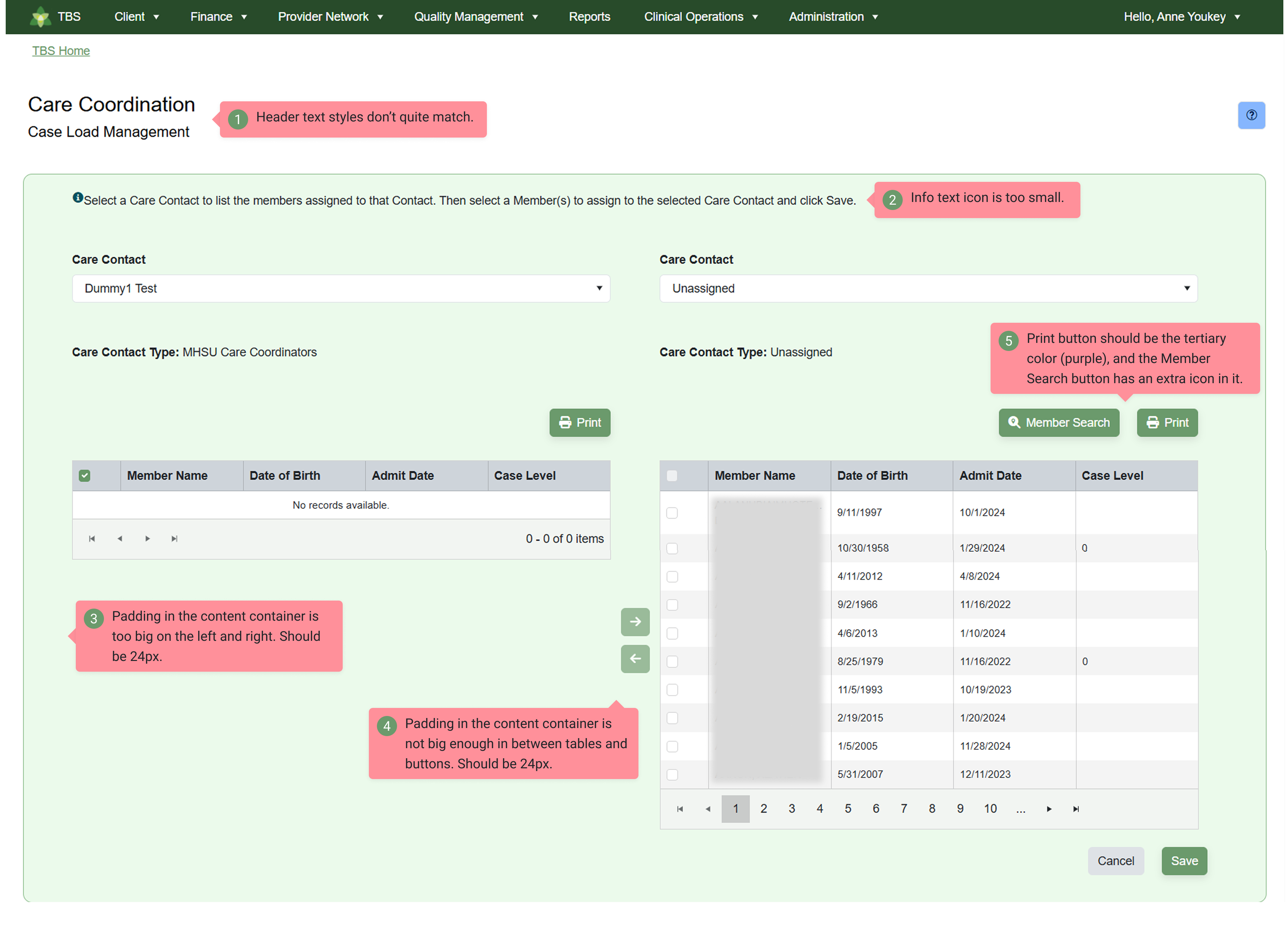 The dev's version of a page that didn't match the UI kit specs